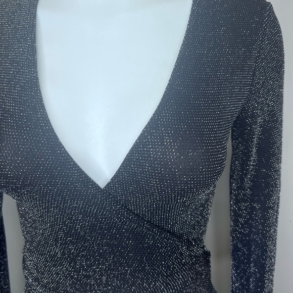 Urban Outfitters Shimmery Black Wrap Blouse Size Small - Picture 2 of 8